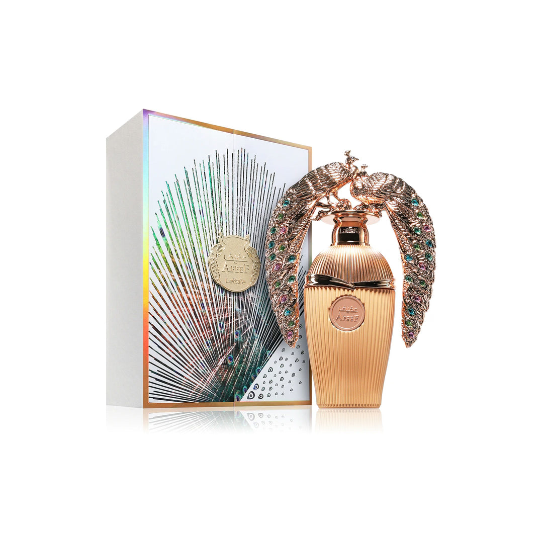 Embalagem perfume Afeef Lattafa acabamento refinado luxo