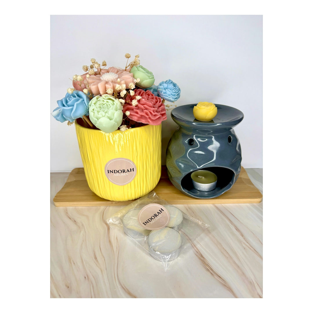 Ritual Aroma E Luz Jasmim Indorah Aroma – Buquê Vela Gigante, Wax Melts, Queimador Cinza E Velinhas, Perfume Floral E Decoração Sofisticada