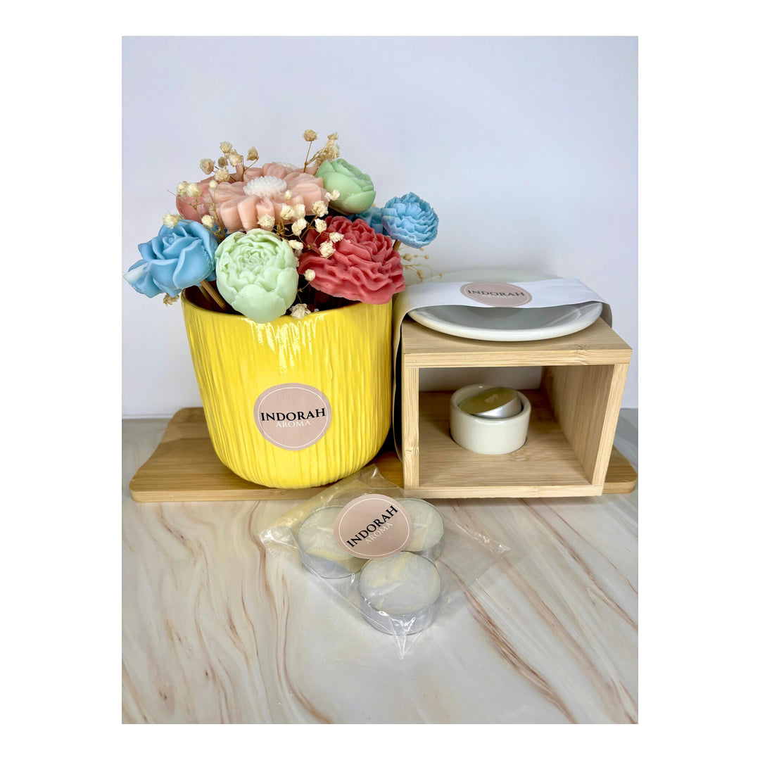 Ritual Aroma E Luz Jasmim Indorah Aroma – Buquê Vela Gigante, Wax Melts, Queimador Madeira E Velinhas, Perfume Floral E Decoração Sofisticada