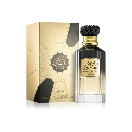 Embalagem elegante do perfume Awraq Al Oud da Lattafa Indorah Aroma