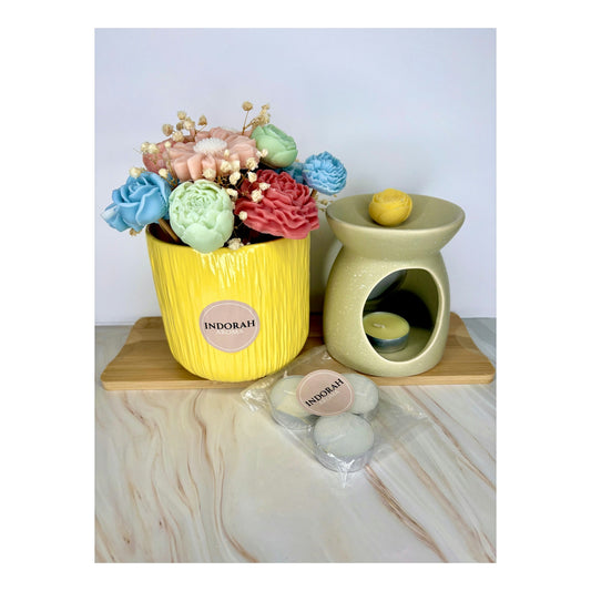 Ritual Aroma E Luz Jasmim Indorah Aroma – Buquê Vela Gigante, Wax Melts, Queimador Rústico E Velinhas, Perfume Floral E Decoração Sofisticada

